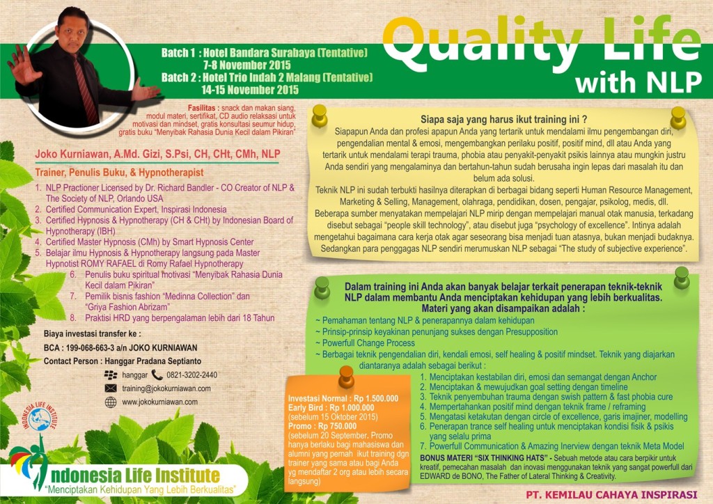 Brosur Quality Life with NLP Batch 1 & 2 Hanggar